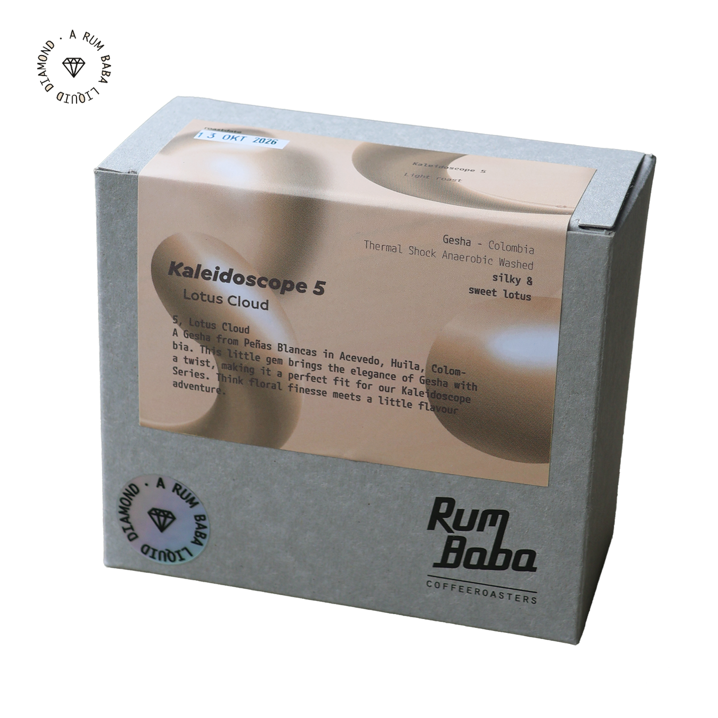 Rum Baba Kaleidoscope 5.0 Gesha Lotus Cloud coffee beans, 200 g bag
