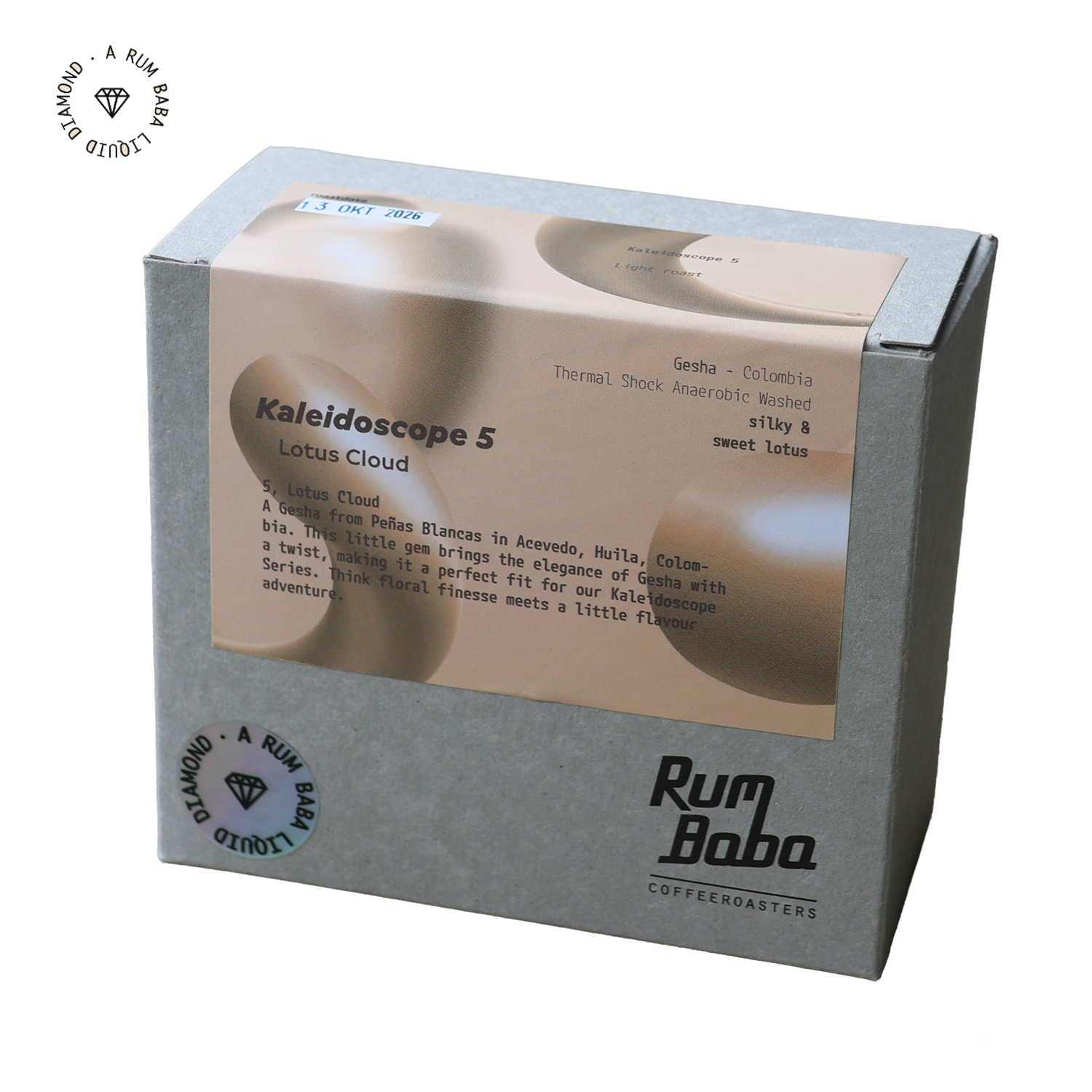 Rum Baba Kaleidoscope 5.0 Gesha Lotus Cloud coffee beans, 200 g bag